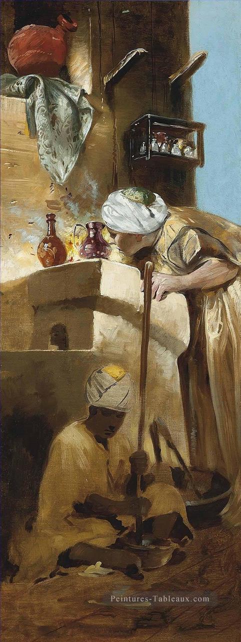 Ingrédients de meulage dans le souk Alphons Leopold Mielich scènes orientalistes Peintures à l'huile